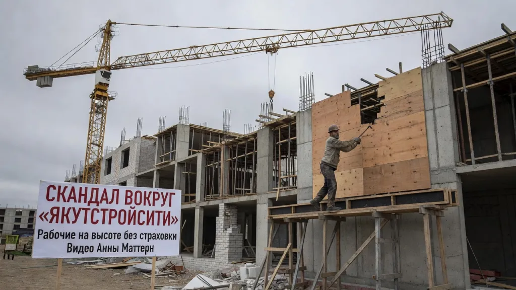 Рабочие на высоте без страховки. Скандал вокруг «Якутстройсити»